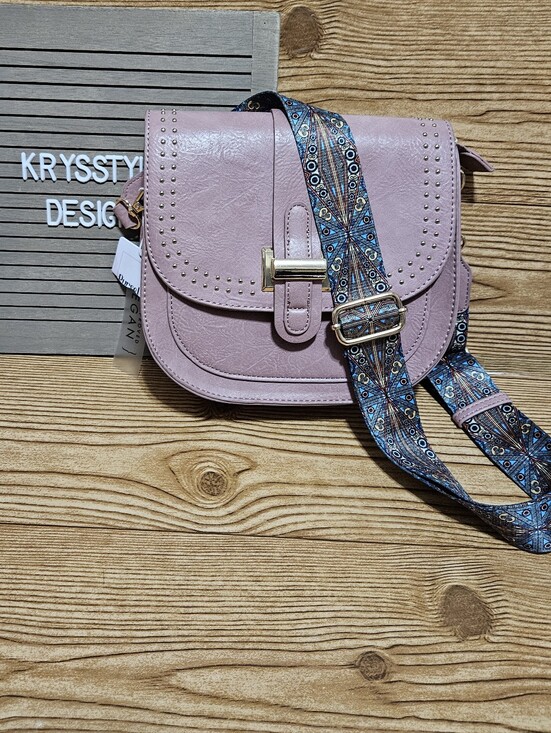 Purse Lux Handbags - Vegan Leather Purse Crossbody Strap Pink Gold Grommet